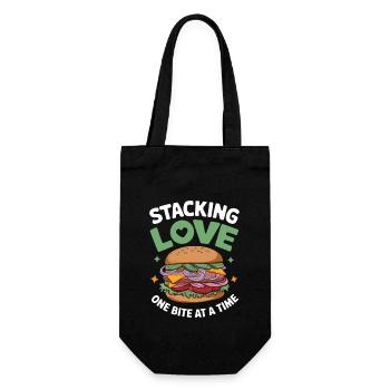 Sandwich Spruch - Stacking Love One Bite At A Time - Geschenkbeutel für Flaschen - Schwarz - Vorne