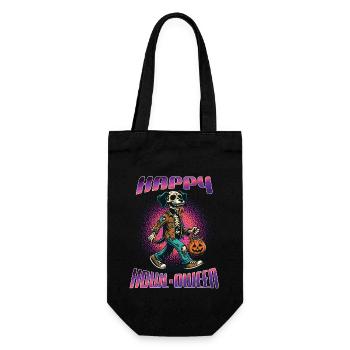 Happy Howl-oween Lustiger Halloween Hunde Spruch - Geschenkbeutel für Flaschen - Schwarz - Vorne