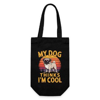 Mops Mein Hund Denkt Das Ich Cool Bin - Geschenkbeutel für Flaschen - Schwarz - Vorne