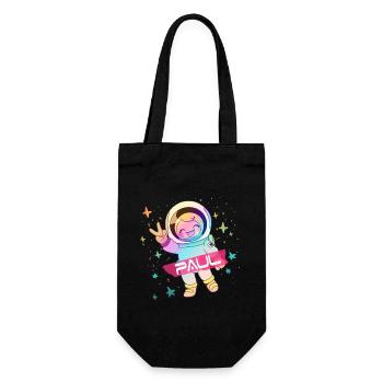 PAUL - Schöner Jungen Name mit süßem Astronaut - Geschenkbeutel für Flaschen - Schwarz - Vorne