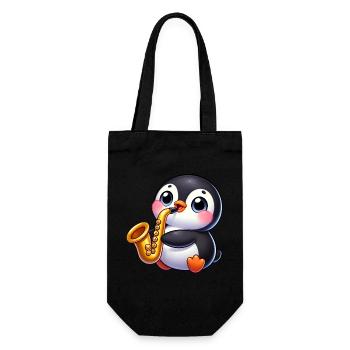 Pinguin Saxofon Spieler Jazz Musiker - Geschenkbeutel für Flaschen - Schwarz - Vorne
