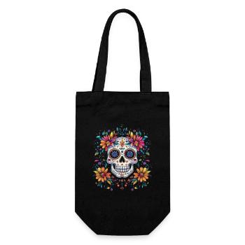 Day of the Dead Sugar Skull with Colorful Flowers - Gift Bag for Bottles - black - Front