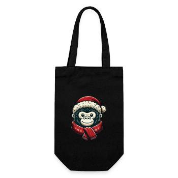 Singe souriant avec chapeau de père Noël et écharpe - Sac à bouteille - noir - Devant