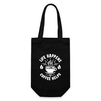 Life Happens Kaffee hilft - Geschenkbeutel für Flaschen - Schwarz - Vorne