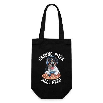 Funny Dog Gaming Pizza Gamer Gamer Gaming - Gift Bag for Bottles - black - Front