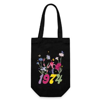 Geburtsjahr 1974 Wildblumen - Geschenkbeutel für Flaschen - Schwarz - Vorne