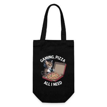 Lustiges Katzen Gaming Pizza Gamer Zocker Zocken - Geschenkbeutel für Flaschen - Schwarz - Vorne