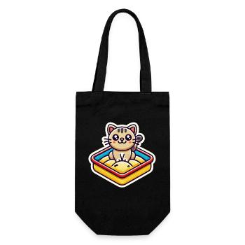 Cute Cat sitting in the sandbox Patch style - Gift Bag for Bottles - black - Front