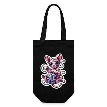 Süßes Sphynx-Kätzchen, das mit einem Garn spielt - Geschenkbeutel für Flaschen - Schwarz - Vorne