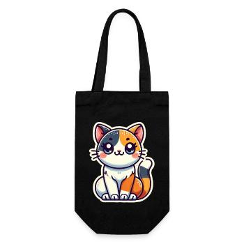 Süße dreifarbige Katze sitzt schön im Patch-Stil - Geschenkbeutel für Flaschen - Schwarz - Vorne