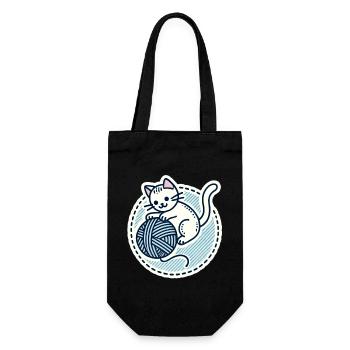 Cute White Kitten playing with a yarn - Gift Bag for Bottles - black - Front