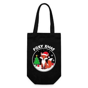 Niedlicher Fuchs mit Weihnachtsmütze Foxy Xmas - Geschenkbeutel für Flaschen - Schwarz - Vorne