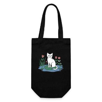 Cottagecore Katze auf Seerosenblatt im Garten - Geschenkbeutel für Flaschen - Schwarz - Vorne