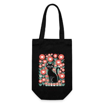Cottagecore Schwarze Katze Blumenwelt - Geschenkbeutel für Flaschen - Schwarz - Vorne