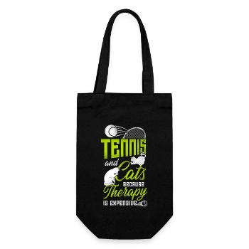 Funny Tennis Player Racket Cat - Geschenkbeutel für Flaschen - Schwarz - Vorne
