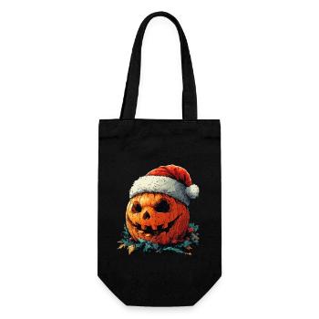 Halloween Geschenk Kürbis mit Weihnachtsmütze Deko - Geschenkbeutel für Flaschen - Schwarz - Vorne