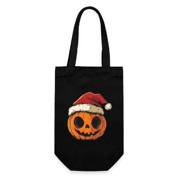 Halloween Geschenk Kürbis mit Weihnachtsmütze Deko - Geschenkbeutel für Flaschen - Schwarz - Vorne