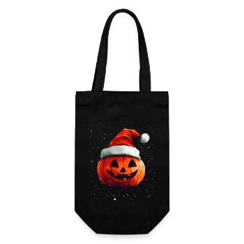 Halloween Geschenk Kürbis mit Weihnachtsmütze Deko - Geschenkbeutel für Flaschen - Schwarz - Vorne