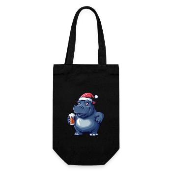 Nilpferd Weihnachten Bier - Geschenkbeutel für Flaschen - Schwarz - Vorne