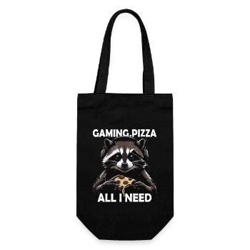 Lustiges Waschbär Gaming Pizza Gamer Zocker Zocken - Geschenkbeutel für Flaschen - Schwarz - Vorne