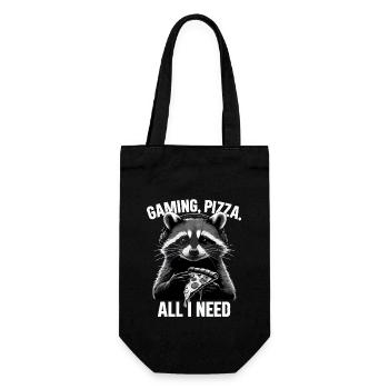 Funny Raccoon Gaming Pizza Gamer Gamer Gaming - Gift Bag for Bottles - black - Front