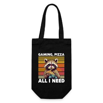 Funny Raccoon Gaming Pizza Gamer Gamer Gaming - Gift Bag for Bottles - black - Front