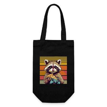 Funny Raccoon Gaming Pizza Gamer Gamer Gaming - Gift Bag for Bottles - black - Front