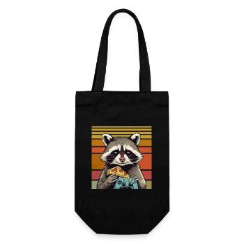Funny Raccoon Gaming Pizza Gamer Gamer Gaming - Gift Bag for Bottles - black - Front