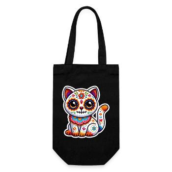 Cute Mexican Sugar Skull Cat in Halloween costume - Gift Bag for Bottles - black - Front