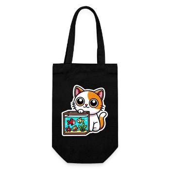 Süße rotweiße Katze sitzt am Aquarium - Geschenkbeutel für Flaschen - Schwarz - Vorne