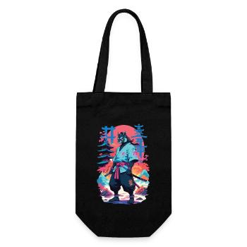 Tanuki Yokai Vaporwave Aesthetic Samurai Art - Gift Bag for Bottles - black - Front