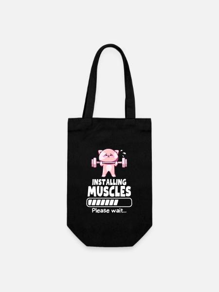 Muscle Building Weightlifting Cat Gym Humor - Gift Bag for Bottles - black