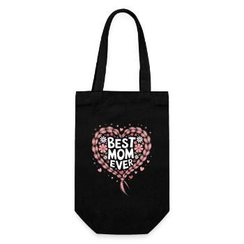 Best Mom Best Mom Ever Heart Floral Cable Knit Pattern - Gift Bag for Bottles - black - Front