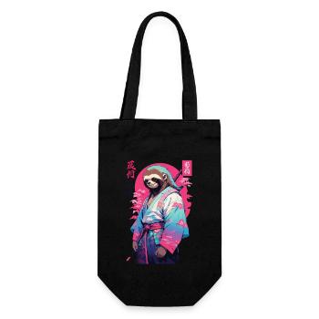 Samurai Faultier Aesthetic Vaporwave Stil - Geschenkbeutel für Flaschen - Schwarz - Vorne