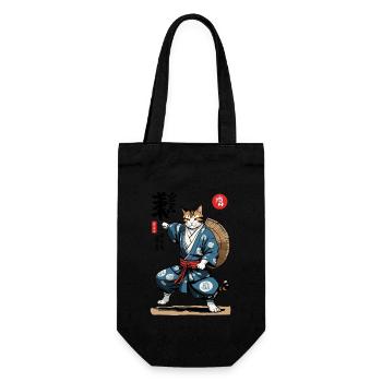 Samurai Cat Vintage Ukiyo-E Asian Style - Gift Bag for Bottles - black - Front