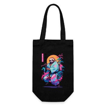 Samurai Faultier Aesthetic Vaporwave Stil - Geschenkbeutel für Flaschen - Schwarz - Vorne
