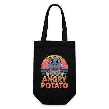 Moo Deng Hippo Angry Potato Vintage Design - Geschenkbeutel für Flaschen - Schwarz - Vorne