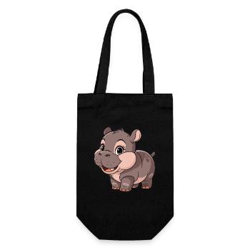 Süßes Cartoon Hippo - Moo Deng Hippo - Geschenkbeutel für Flaschen - Schwarz - Vorne
