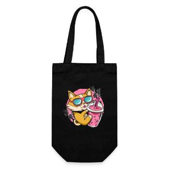 Kitten Kawaii Boba Milk Tea Drinking Cat - Gift Bag for Bottles - black - Front