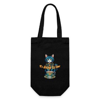 Skurrile Katze Tea Time Illustration Chat Fantaisiste - Sac à bouteille - noir - Devant