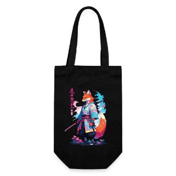Kitsune Samurai Fuchs Aesthetic Vaporwave Stil - Geschenkbeutel für Flaschen - Schwarz - Vorne