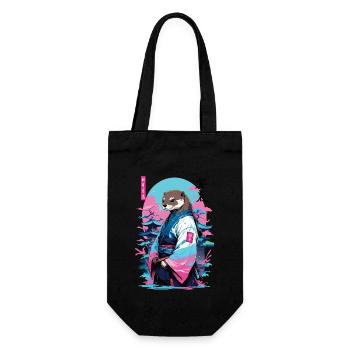 Samurai Otter Aesthetic Vaporwave Stil - Geschenkbeutel für Flaschen - Schwarz - Vorne