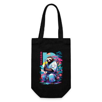Samurai Faultier Aesthetic Vaporwave Stil - Geschenkbeutel für Flaschen - Schwarz - Vorne