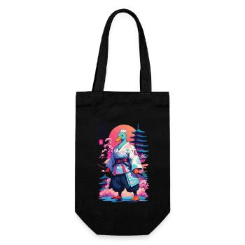 Samurai Ente im Aesthetic Vaporwave Stil - Geschenkbeutel für Flaschen - Schwarz - Vorne