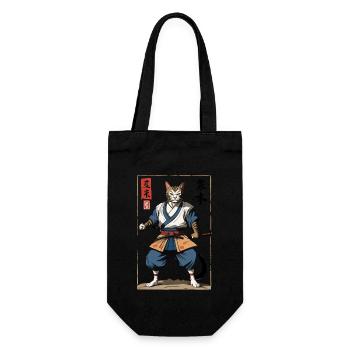 Samurai Katze Vintage Ukiyo-E Japanischer Samurai - Geschenkbeutel für Flaschen - Schwarz - Vorne