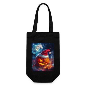Halloween Geschenk Kürbis mit Weihnachtsmütze Deko - Geschenkbeutel für Flaschen - Schwarz - Vorne