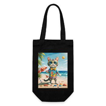 Beach Fun Cat Illustration Beachside Fun Cat - Gift Bag for Bottles - black - Front