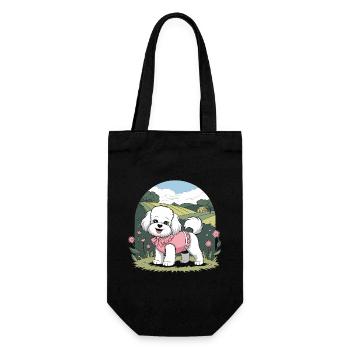 Cottagecore Hund in Blumengarten - Geschenkbeutel für Flaschen - Schwarz - Vorne