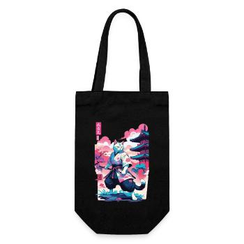 Samurai Katze Vaporwave Aesthetic Japan Kunst - Geschenkbeutel für Flaschen - Schwarz - Vorne