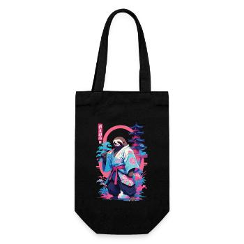 Samurai Faultier Aesthetic Vaporwave Stil - Geschenkbeutel für Flaschen - Schwarz - Vorne